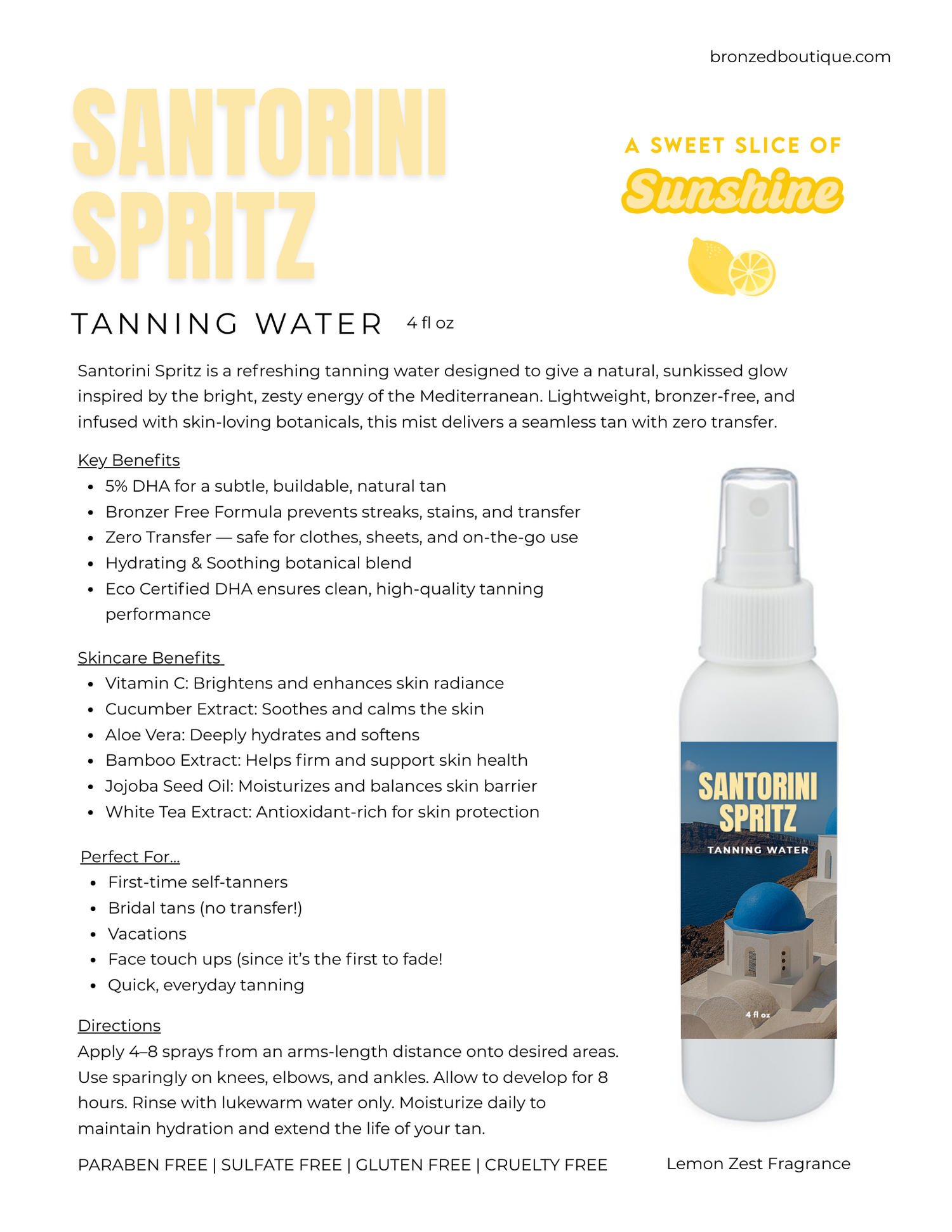 Santorini Spritz Tanning Water
